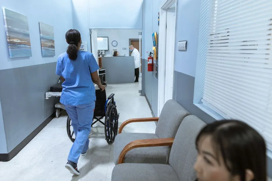 Nurses' station with a corridor annunciator display showing active room calls