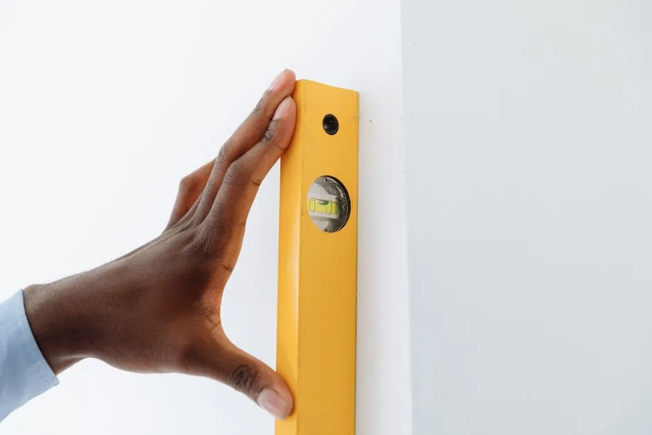 Installer holding a wall mounting plate against a plasterboard back box in a care home corridor